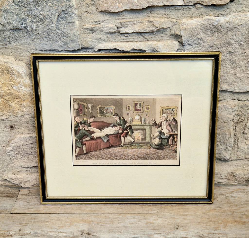 Thomas Rowlandson Lithograph Print 'Quae Genus turned out of a house which he mistakes for his own' Framed Wall Art