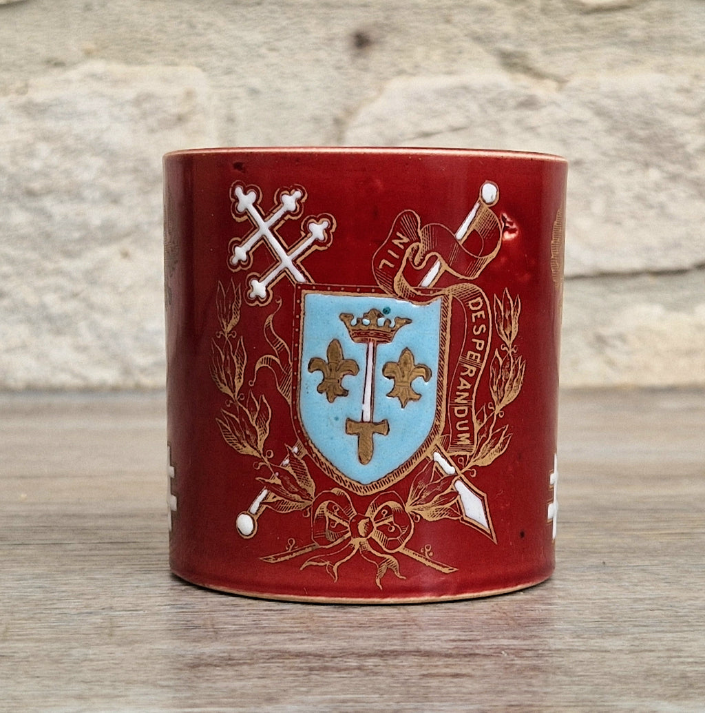 Rare Antique French Lunéville Ceramic Nesting Beakers, Keller & Guérin, Lorraine Heraldry, Nil Desperandum, c.1890 Set