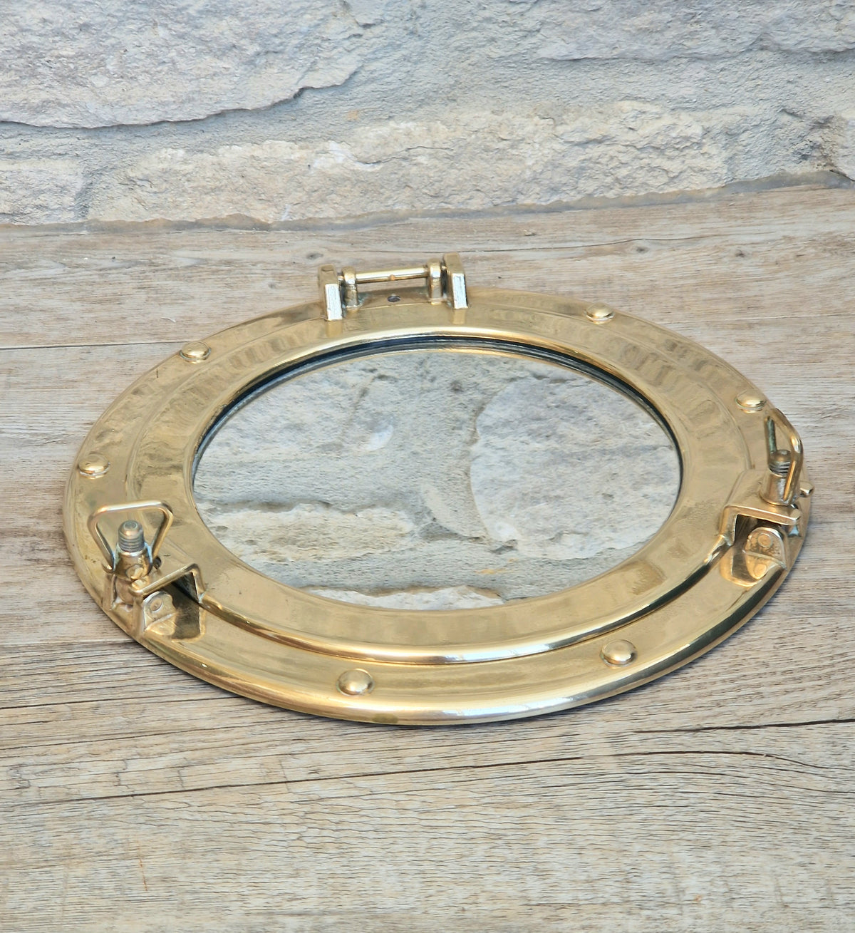 Vintage 25cm Brass Porthole Mirror | Authentic Nautical Wall Decor | Marine Ship Style Hanging Round Mirror for Coastal & Beach Home