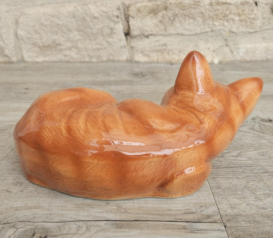 Vintage Large Sleeping Ginger Cat Ornament 18cm X 12cm Heavy