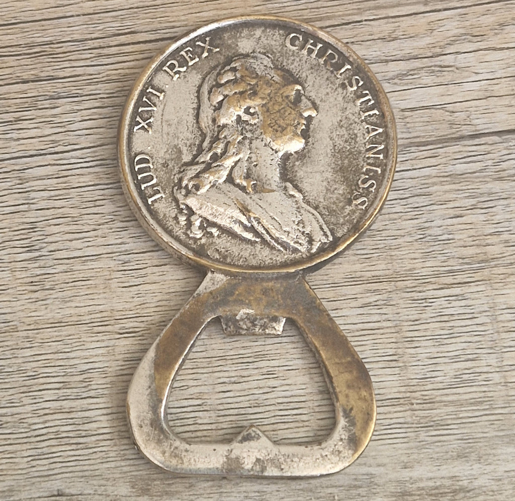 Vintage Silver Plated Brass Louis XVI Marie Antoinette Coin Bottle Opener 8.1cm