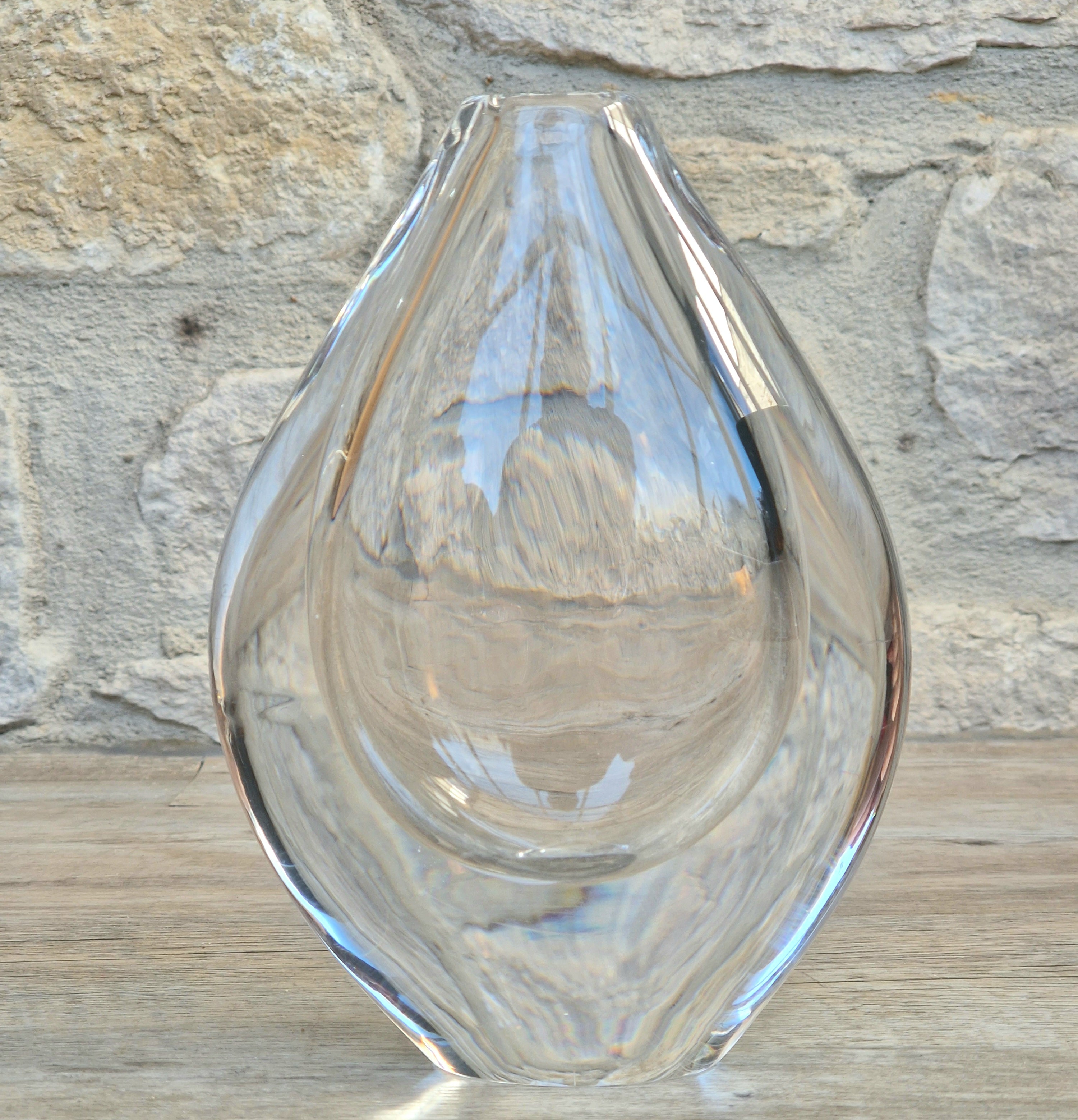 Vintage Orrefors PU3632 Crystal Teardrop Vase Mid Century Swedish Art Glass Sven Palmqvist 16cm