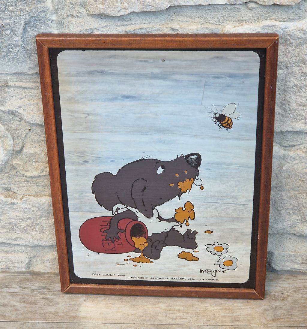 Vintage 1976 Baby Bumble Bear Printed Wall Mirror Retro Nursery Art 32cm x 24.5cm