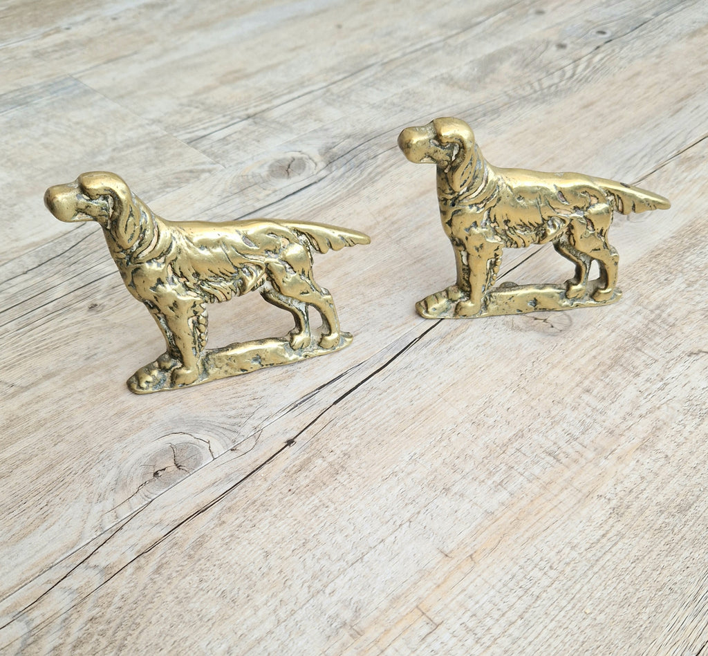 Pair of Vintage Brass Irish Setter Dogs Half Mold Stand Desk Ornaments