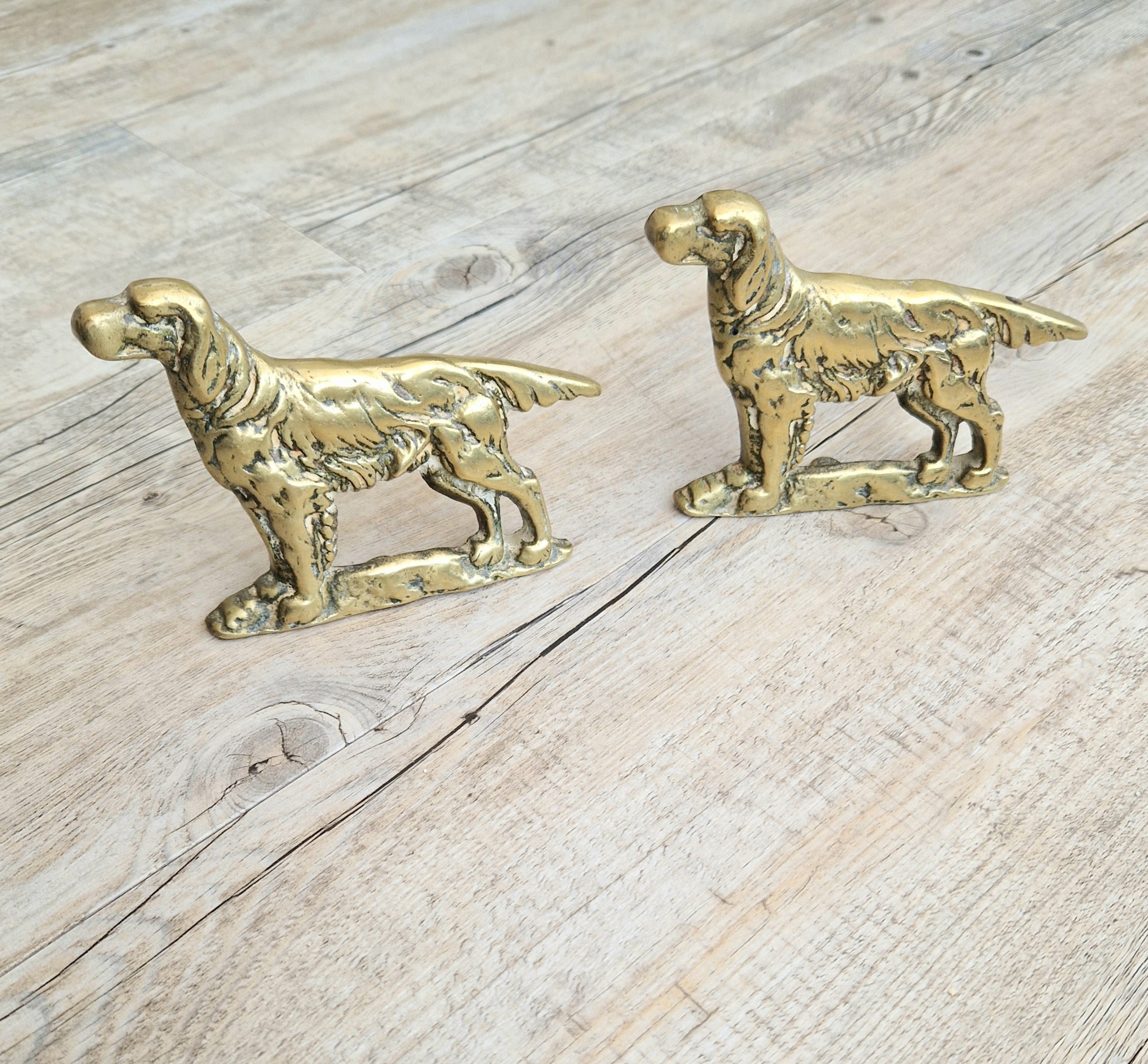 Pair of Vintage Brass Irish Setter Dogs Half Mold Stand Desk Ornaments
