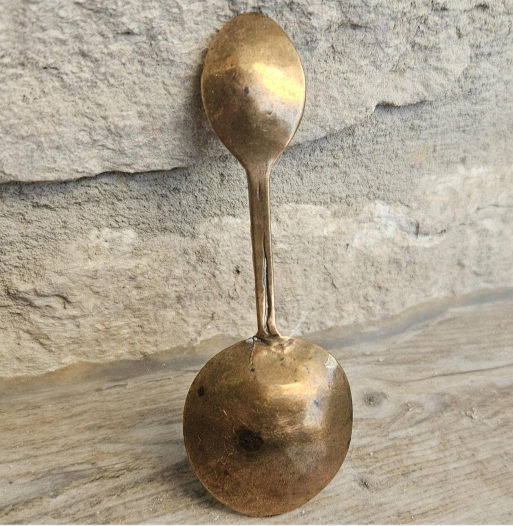 Antique 19thC Copper Double Ended Measuring Spoon Small 9cm Apothecary Gold Dust Weight Spoon 8g