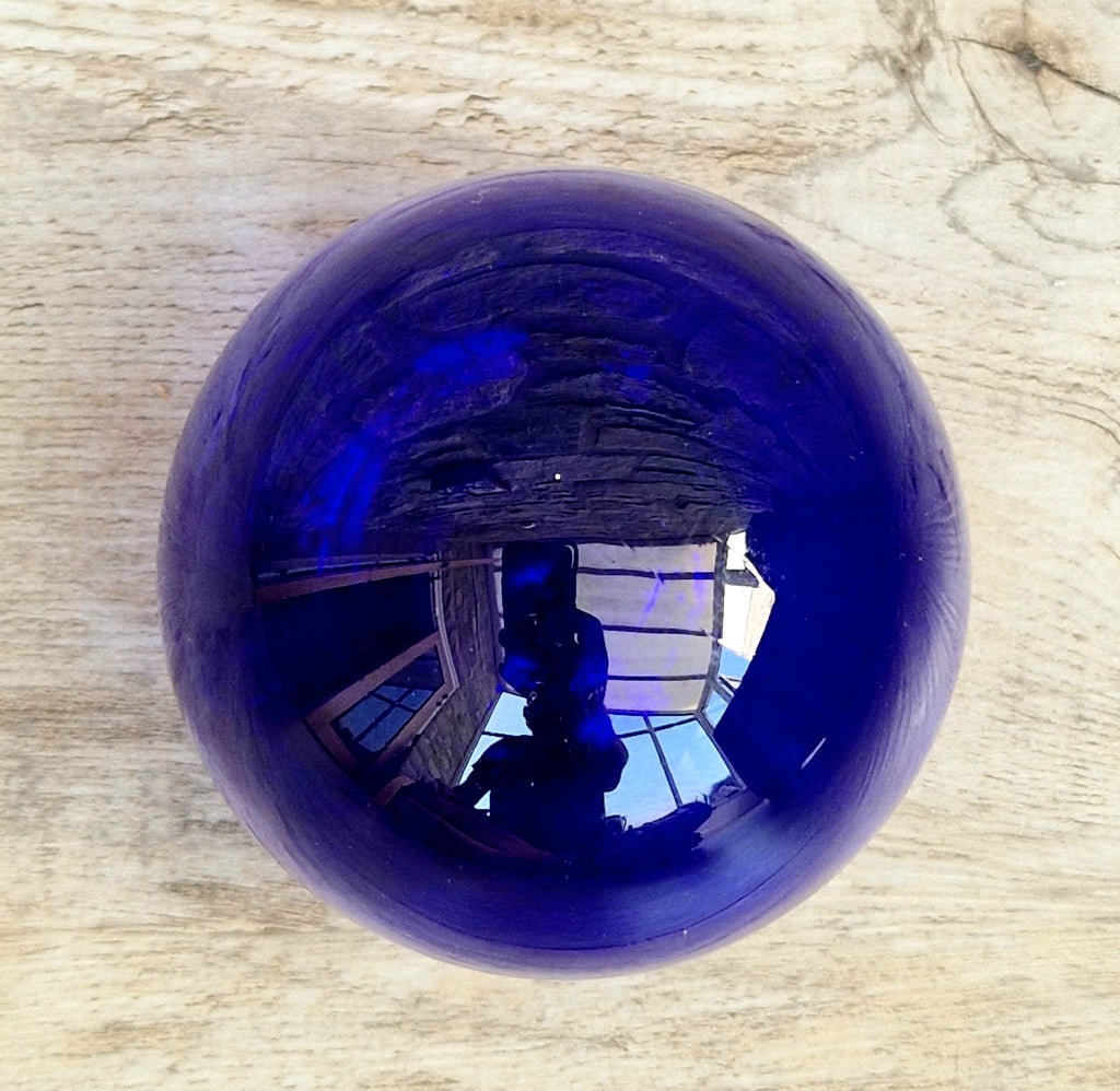 Signed Bristol Blue Glass Hollow Friendship Ball 6.5cm Handmade Vintage British Studio Art Orb