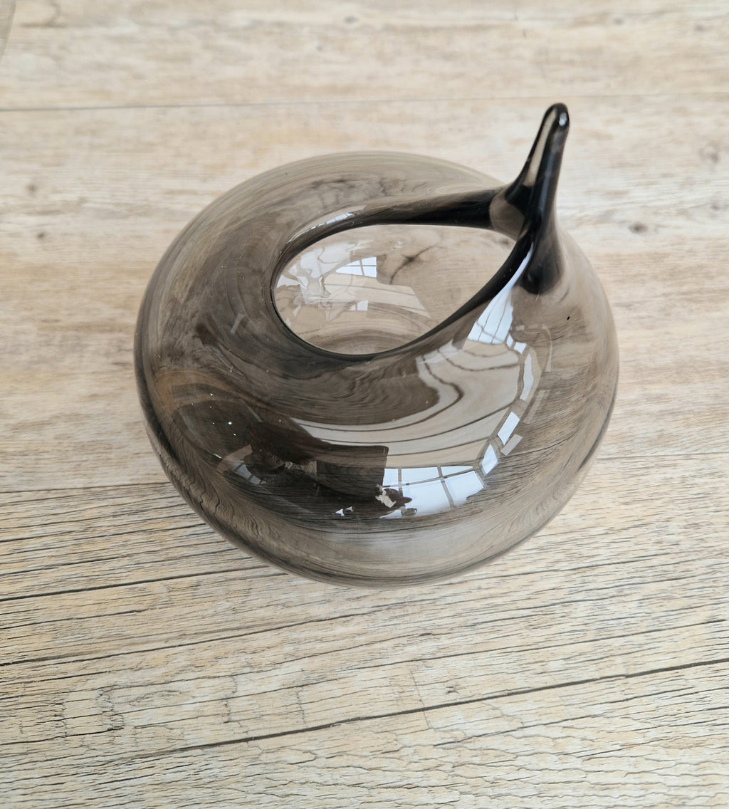 Mid Century Smoke Art Glass Space-age Round Beaked Vase
