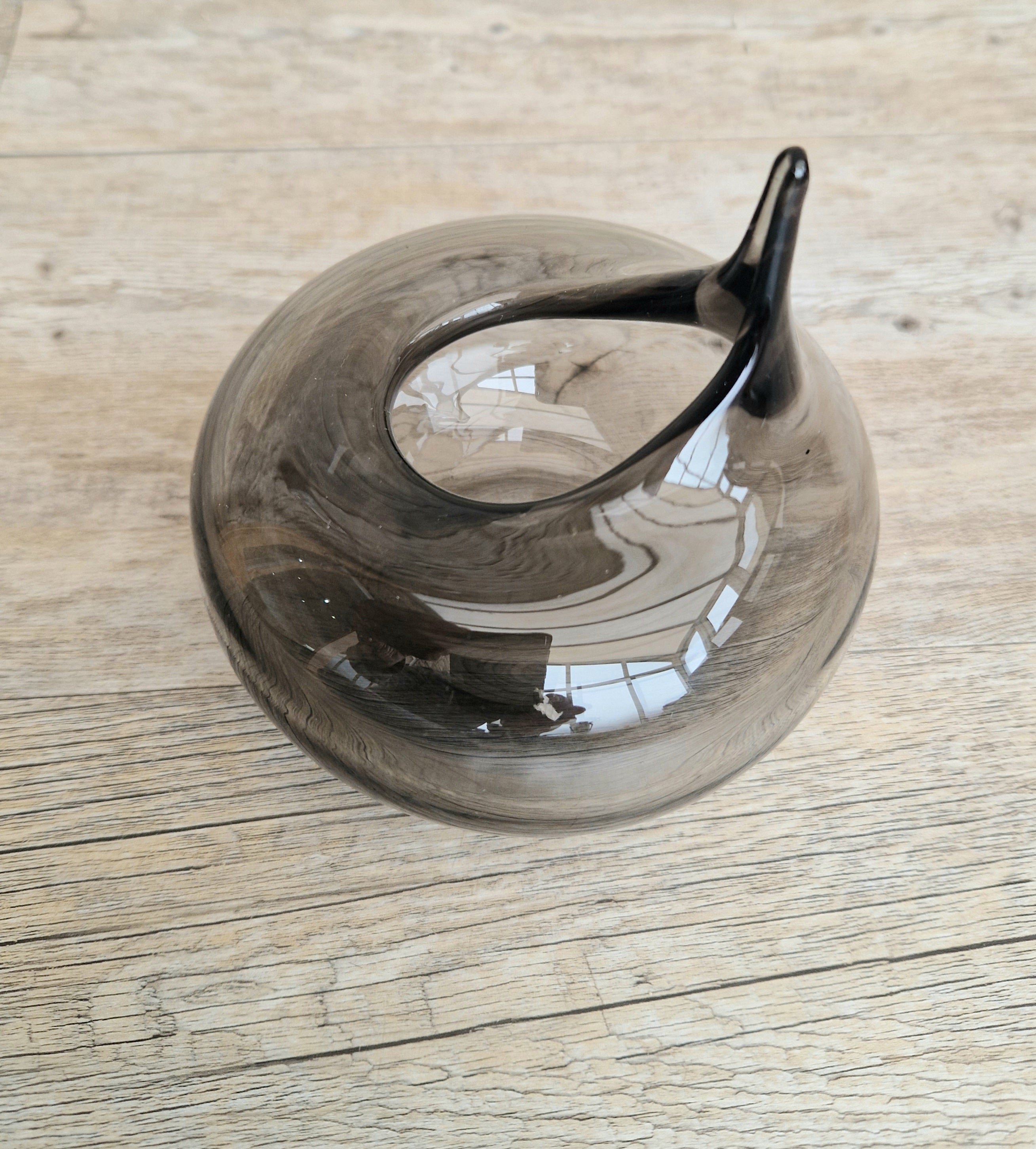 Mid Century Smoke Art Glass Space-age Round Beaked Vase