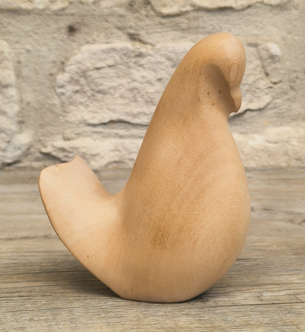 John Mainwaring Signed Rock Maple Wood Bird Sculpture Hand Carved Minimalist Stylized Dove Figurine Vintage