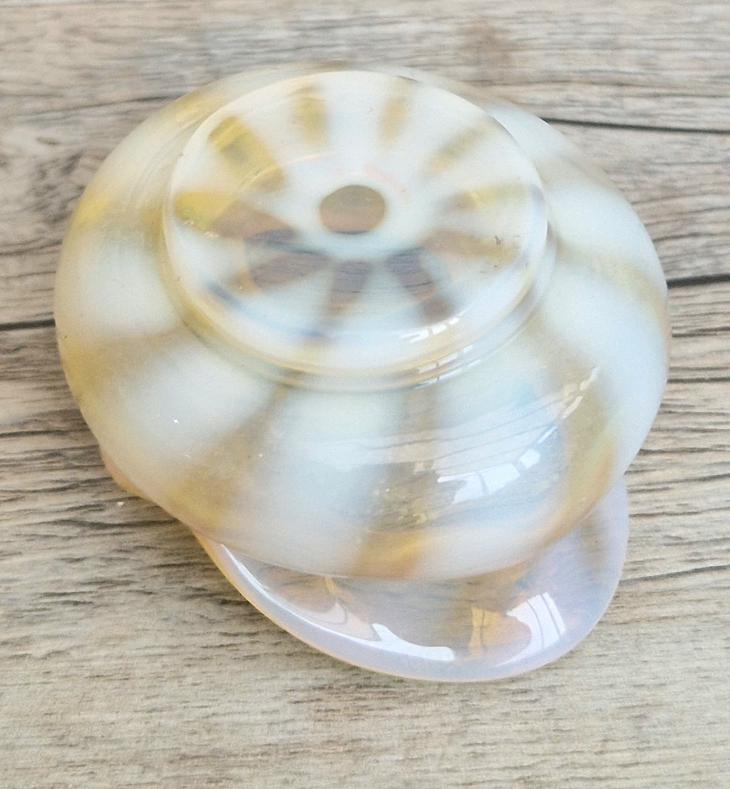 Antique Art Nouveau Monot Stumpf Pantin French Opalescent Glass Ruffled Open Salt Cellar Bowl