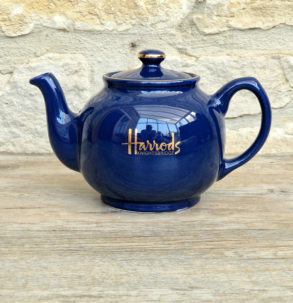 Harrods London Teapot Large Blue 2 Pint Sadler Made in England Vintage Collectible Kitchenware