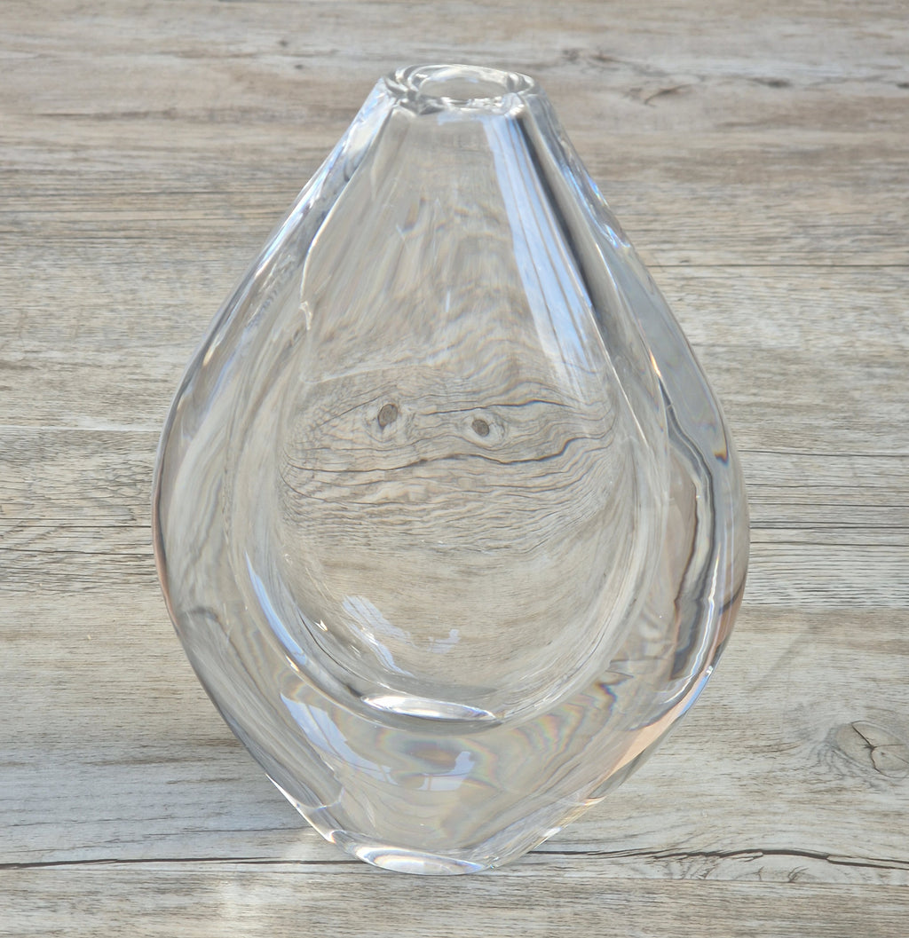 Vintage Orrefors PU3632 Crystal Teardrop Vase Mid Century Swedish Art Glass Sven Palmqvist 16cm