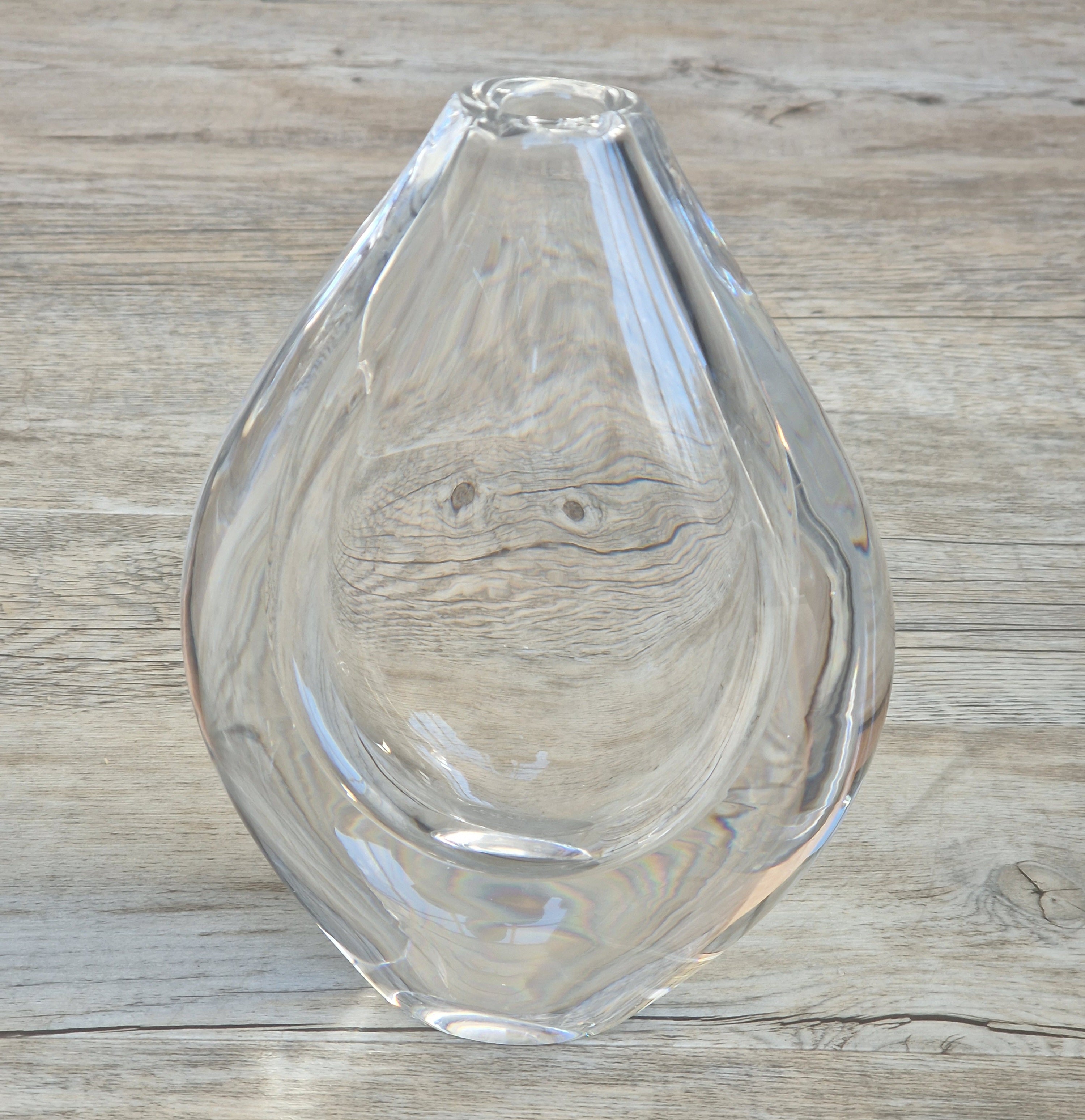Vintage Orrefors PU3632 Crystal Teardrop Vase Mid Century Swedish Art Glass Sven Palmqvist 16cm