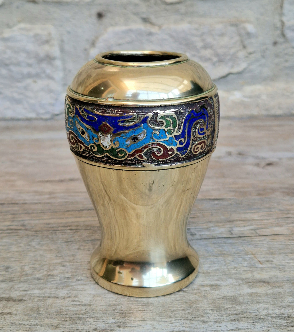 Chinese Late Qing Champleve Enamelled Bronze Small Vase 19th Century Antique