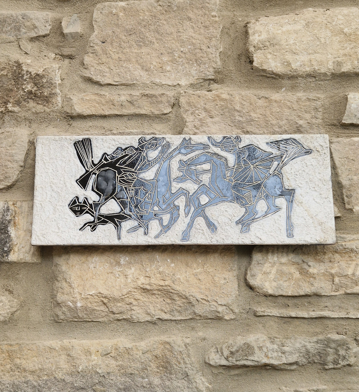 Mid-Century Italian Ceramic Art Plaque Warriors On Horseback Glazed Textured Art