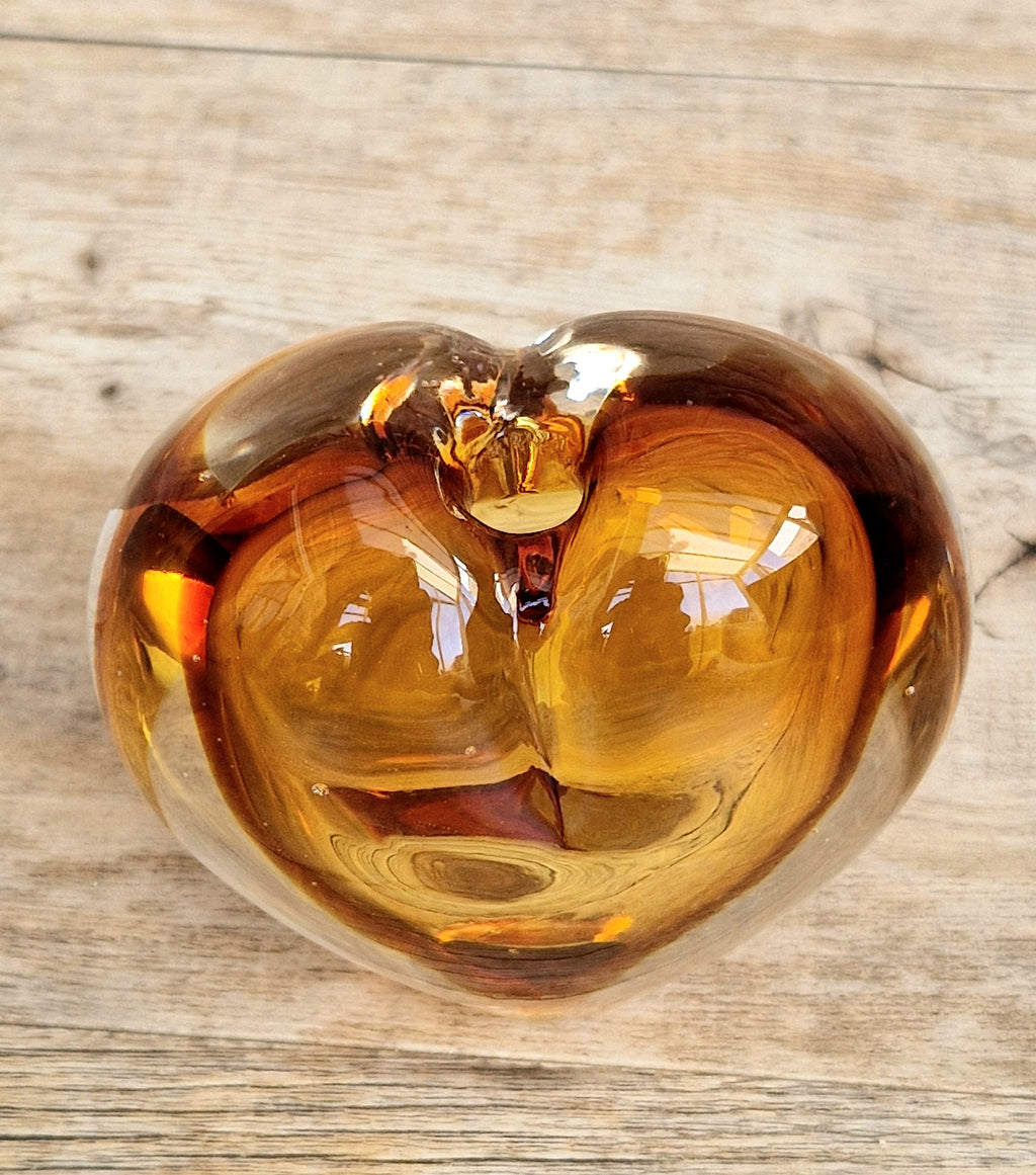 Vintage Mid Century Murano Sommerso Amber Art Glass Heart Vase Paperweight Seguso Sculptural Decor