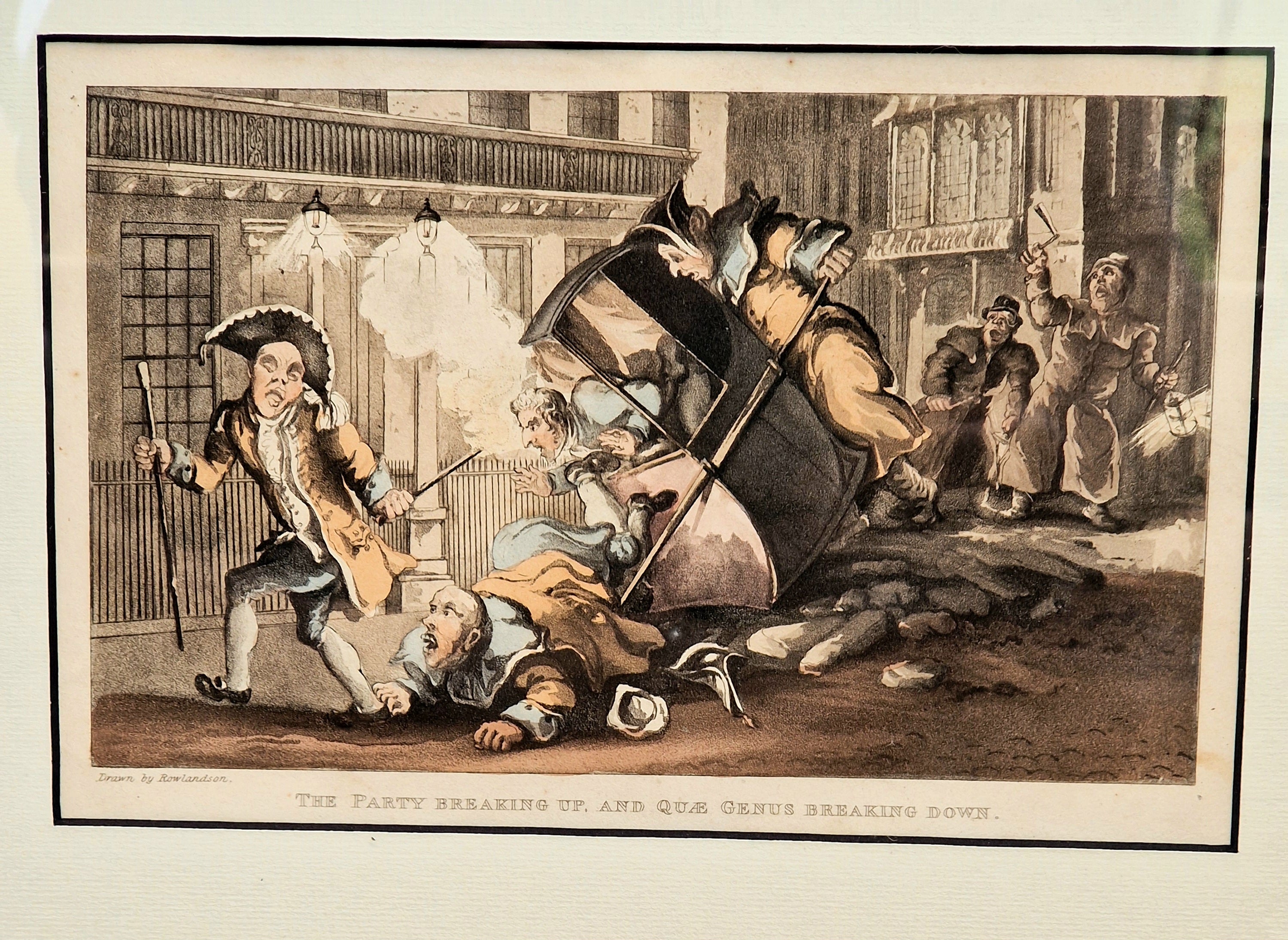 Thomas Rowlandson Lithograph Print 'The Party Breaking Up, And Quae Genus Breaking Down' Framed Wall Art