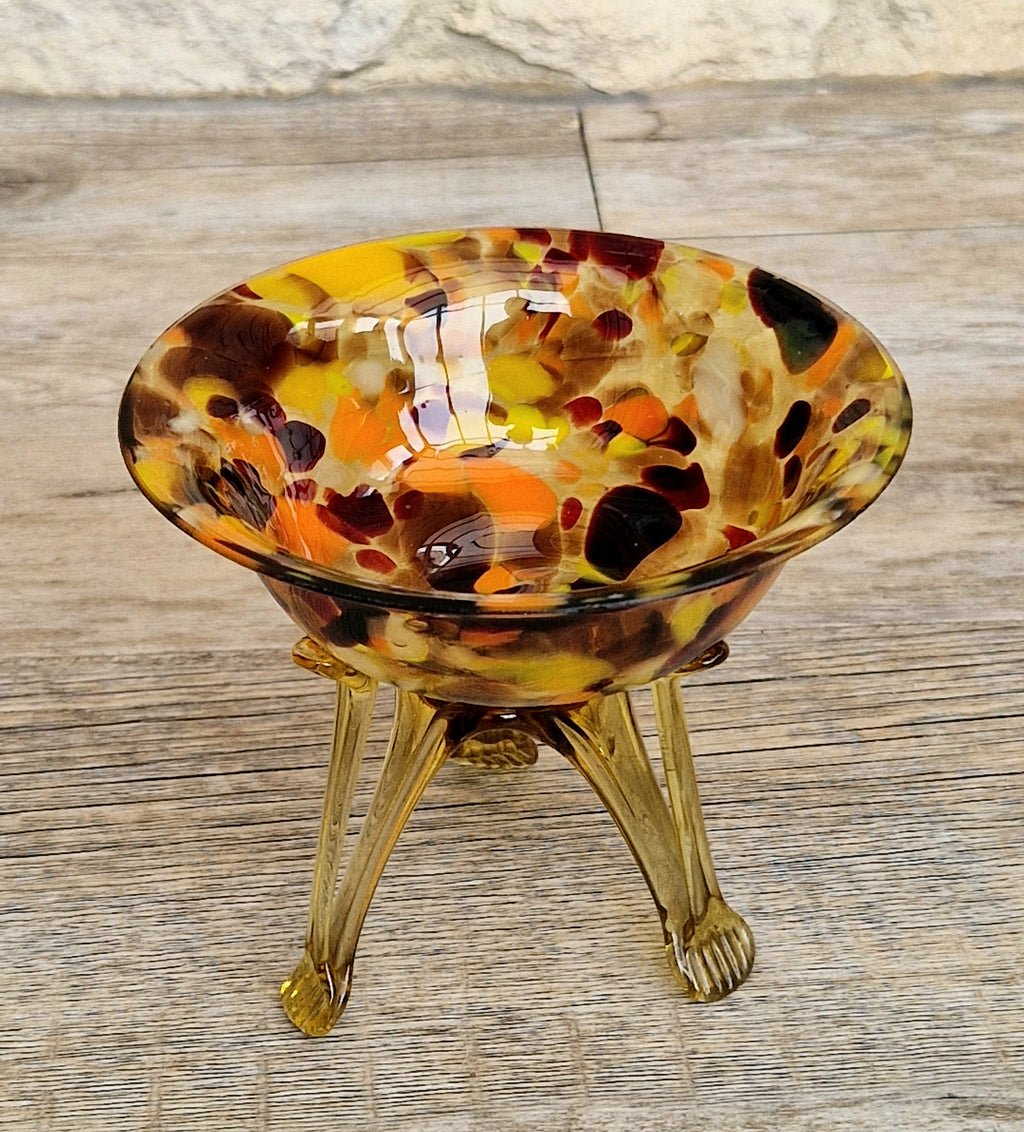 Vintage Italian Style Art Glass Bowl Confetti Glass Three Legged Tripod Bowl