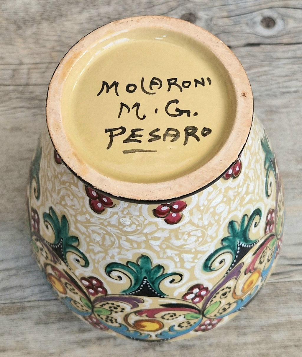 Vintage Molaroni Pesaro Italian Majolica 15cm Grotesque Baluster Vase