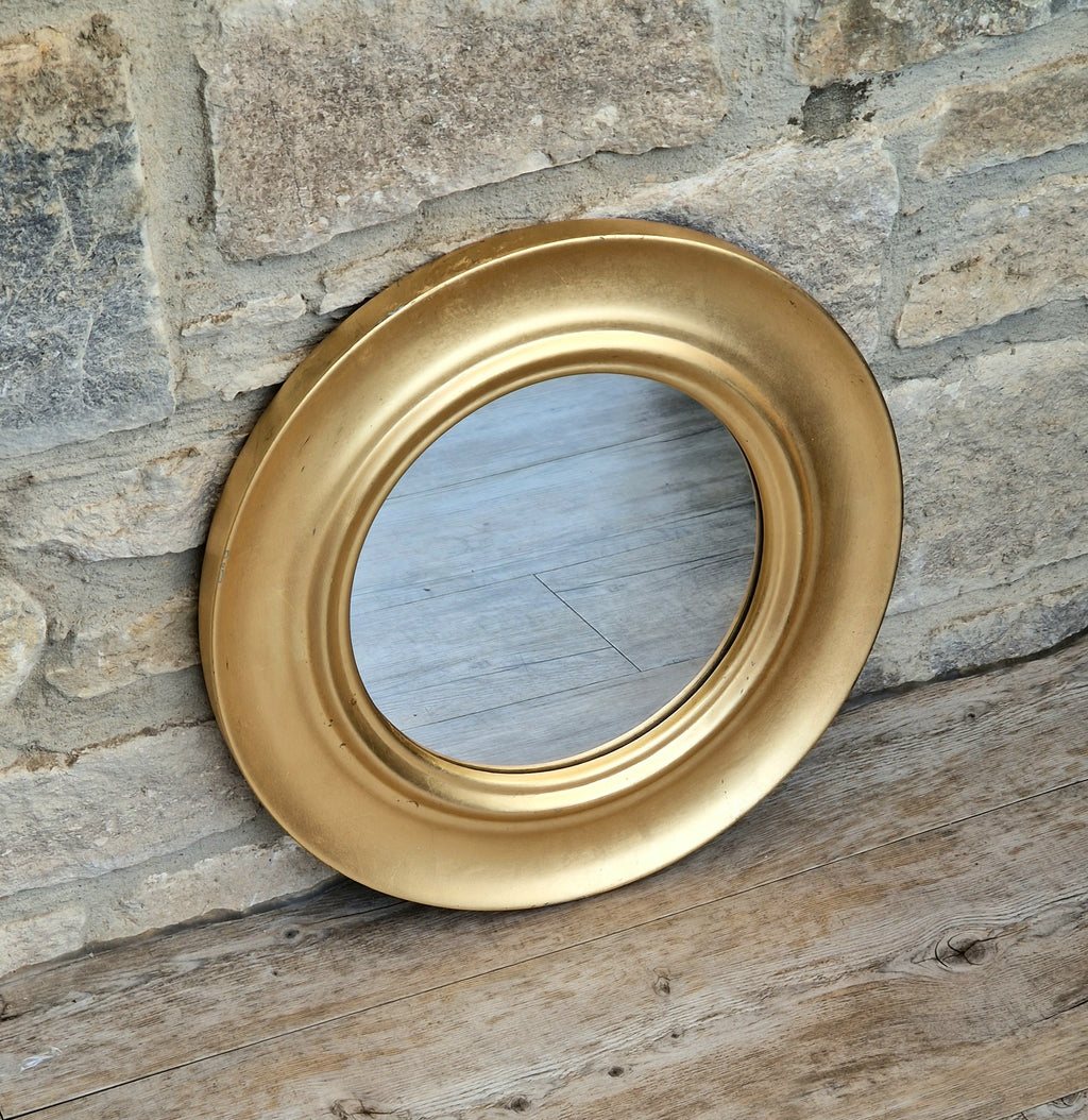 Vintage Gold Gilt Frame Round Wall Mirror Resin 33cm Diameter Hollywood Regency