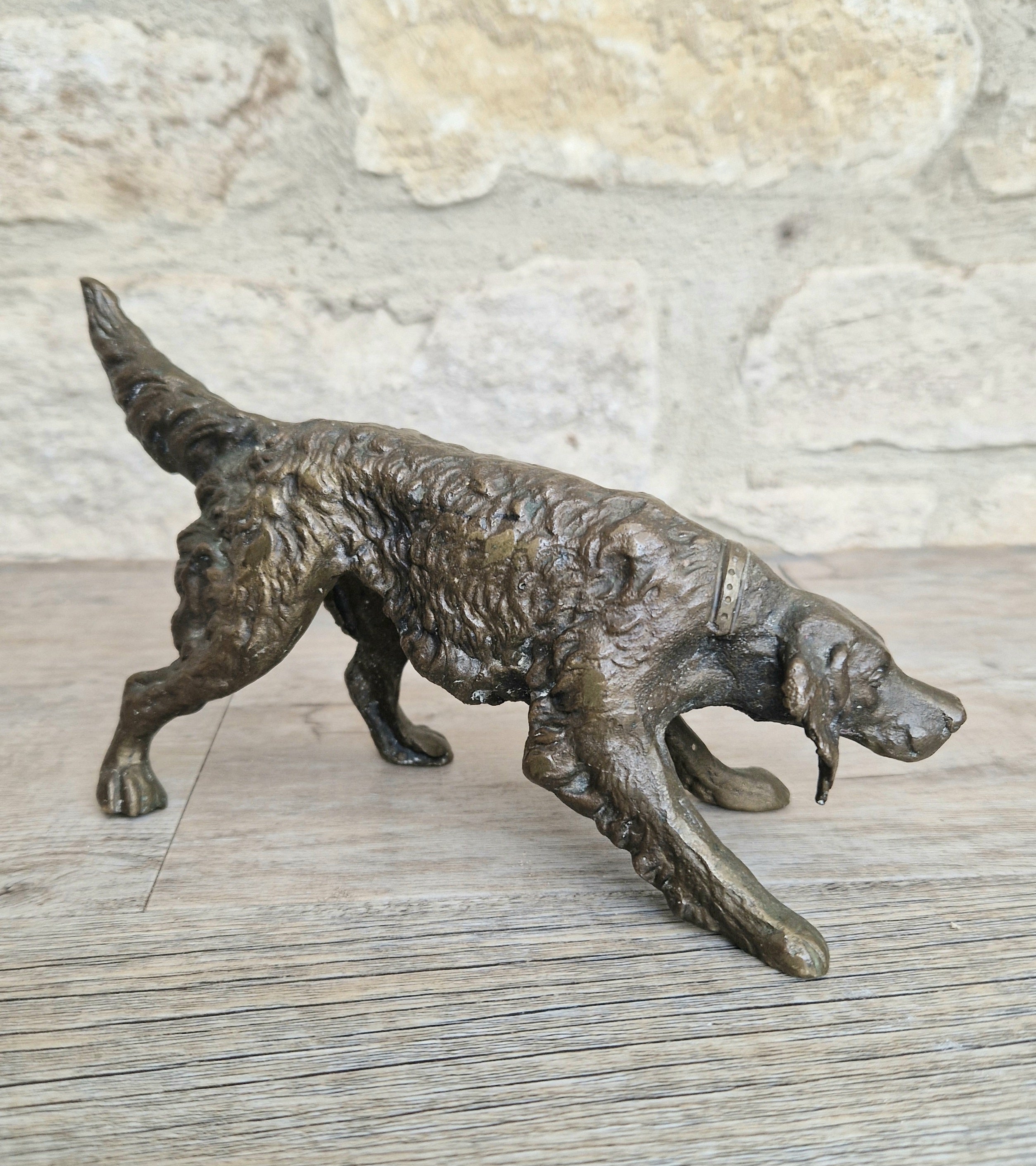 Antique 19th C. Cast Bronze Sculpture Of A Hunting Irish Setter Dog 22cm VGC