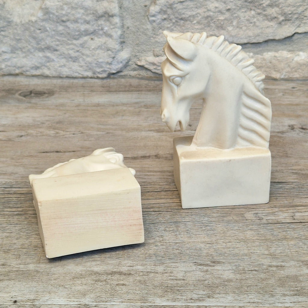 Vintage Continental White Stallion Horse Head Resin Book Ends Ornaments