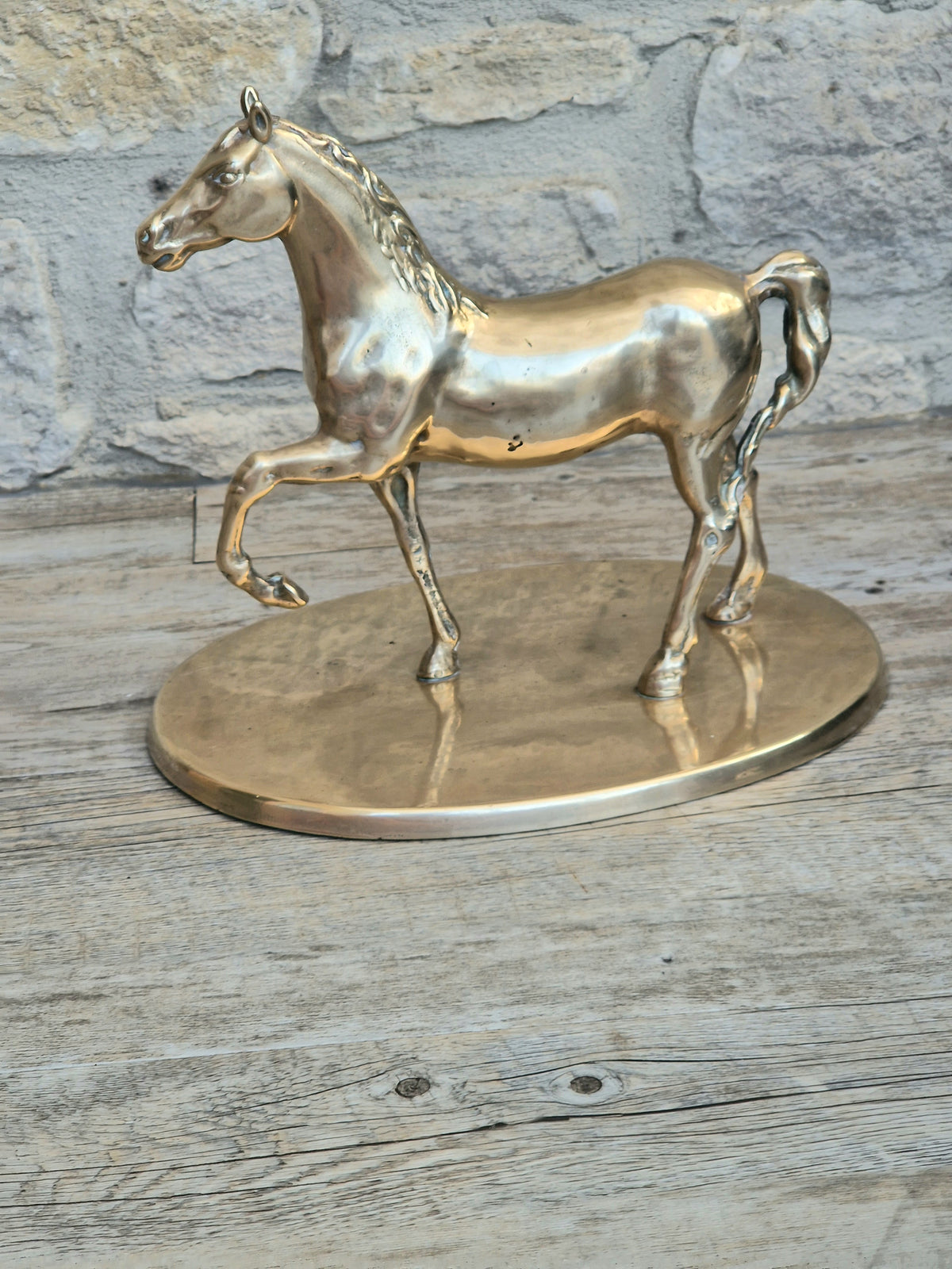 Vintage Solid Brass Horse Statue 22cm Large Heavy Equestrian Trotting Figurine On Base 1.9kg