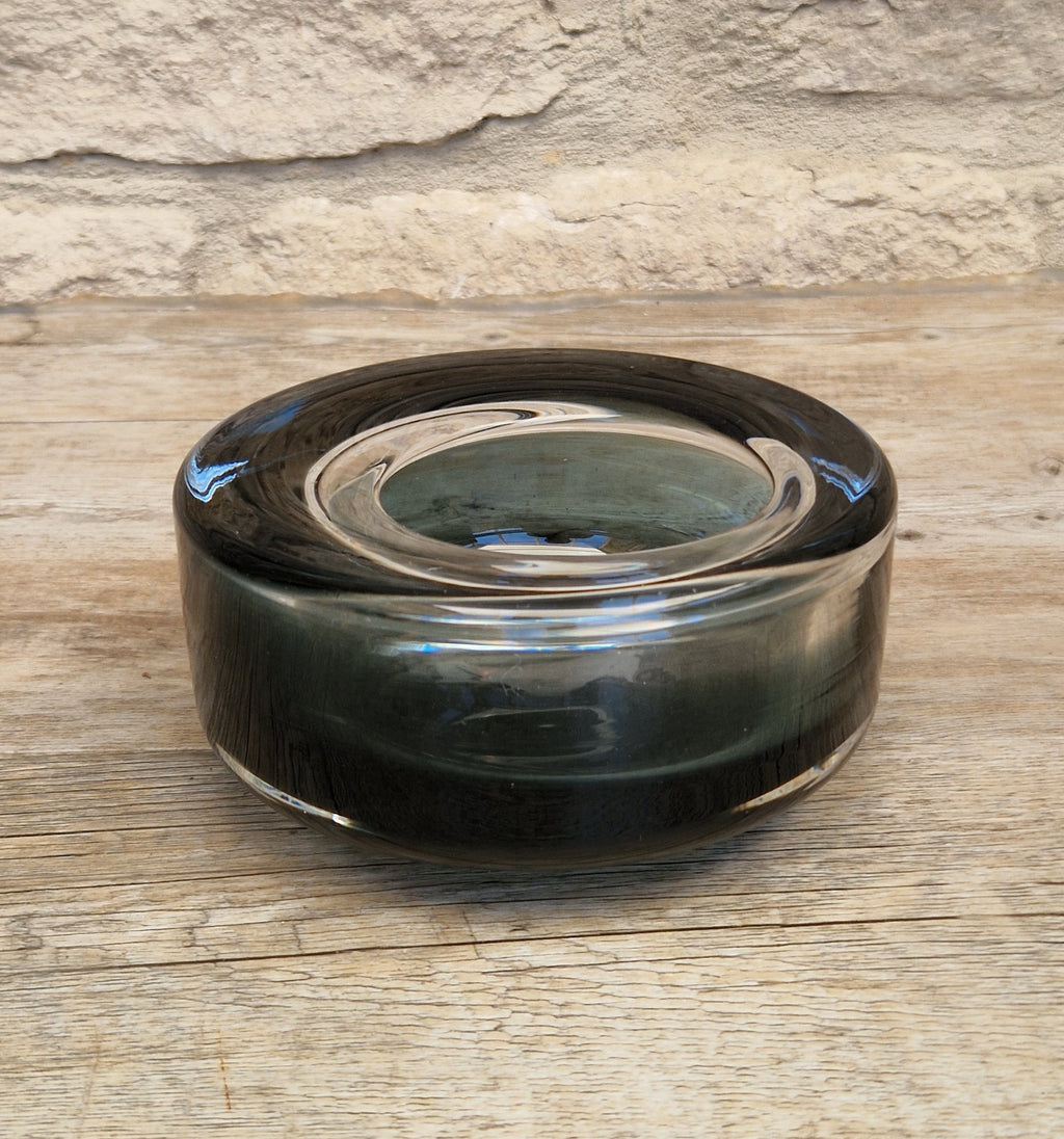 Per Lutken For Holmegaard 'Flying Saucer' Bowl MCM Smoke Blue Danish Art Glass 1960's