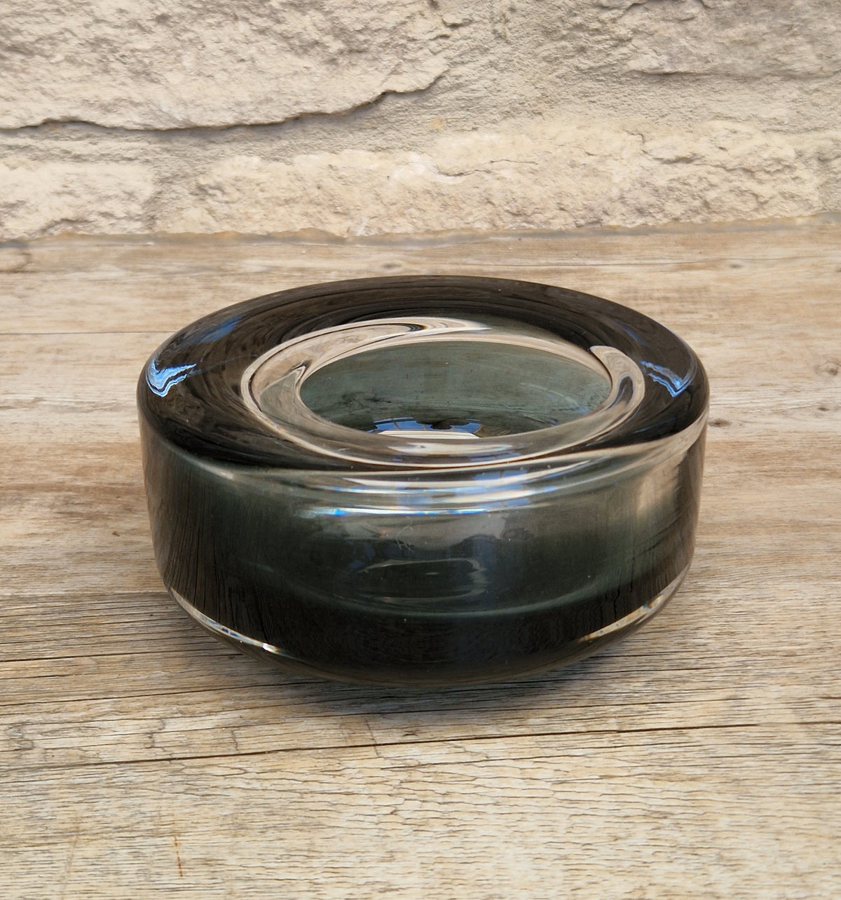 Per Lutken For Holmegaard 'Flying Saucer' Bowl MCM Smoke Blue Danish Art Glass 1960's