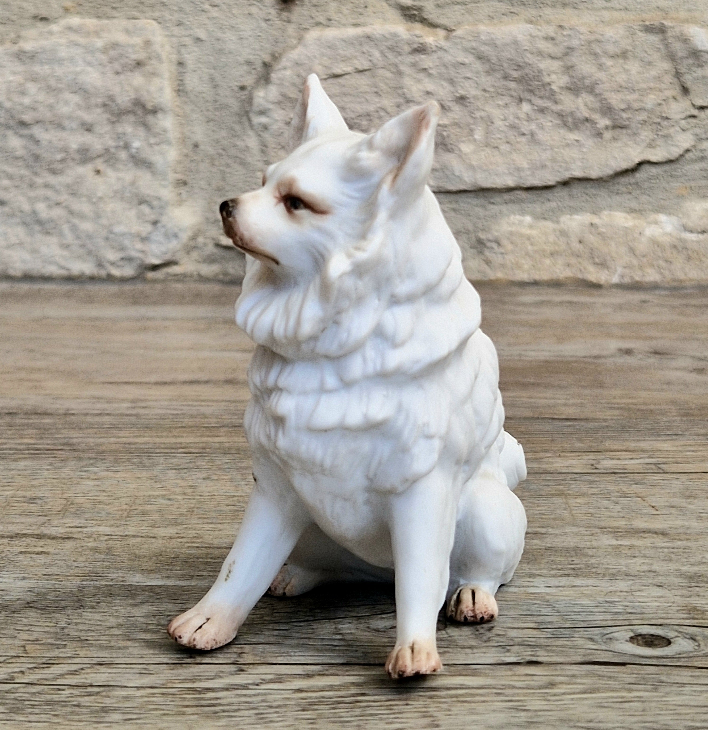 Antique Heubach Bisque Sitting Spitz Dog: German Figure, Circa 1864-1880