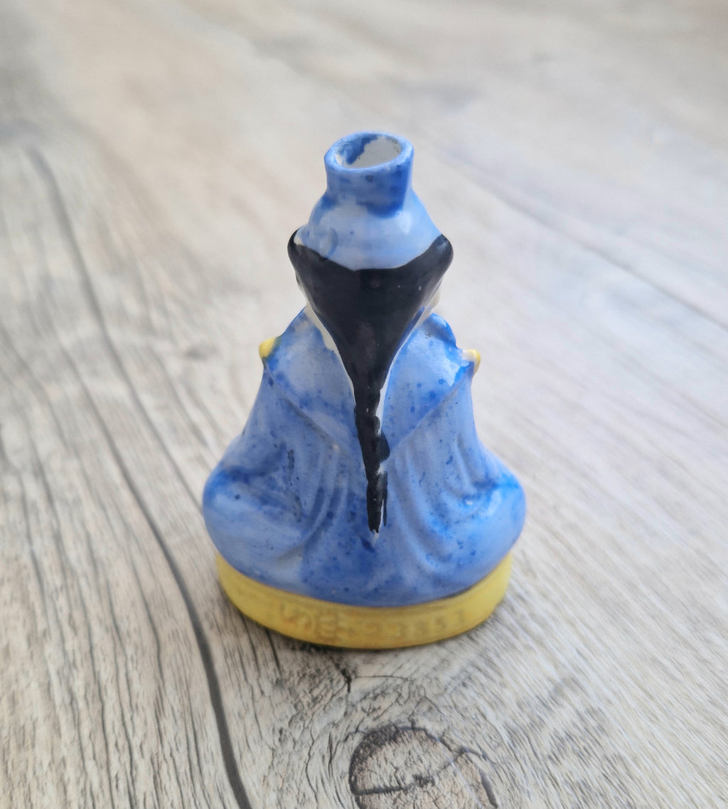 Antique Sitzendorf Ceramic Seated Figure Perfume Bottle - Missing Crown Top