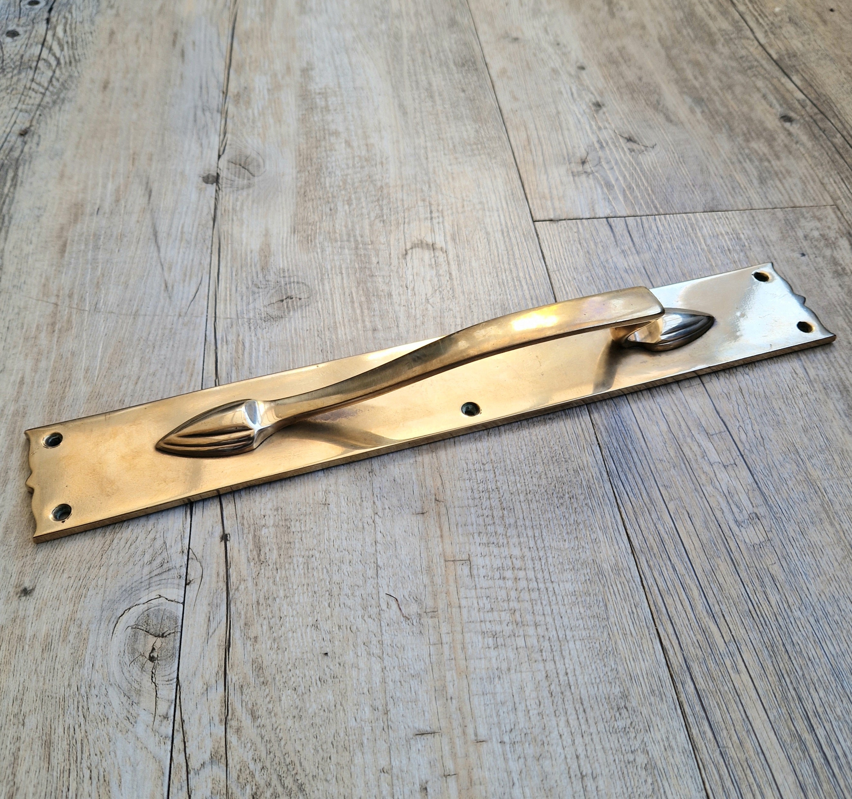 Art Nouveau Solid Brass Door Pull Hande & Back Plate Antique 15" (38cm)