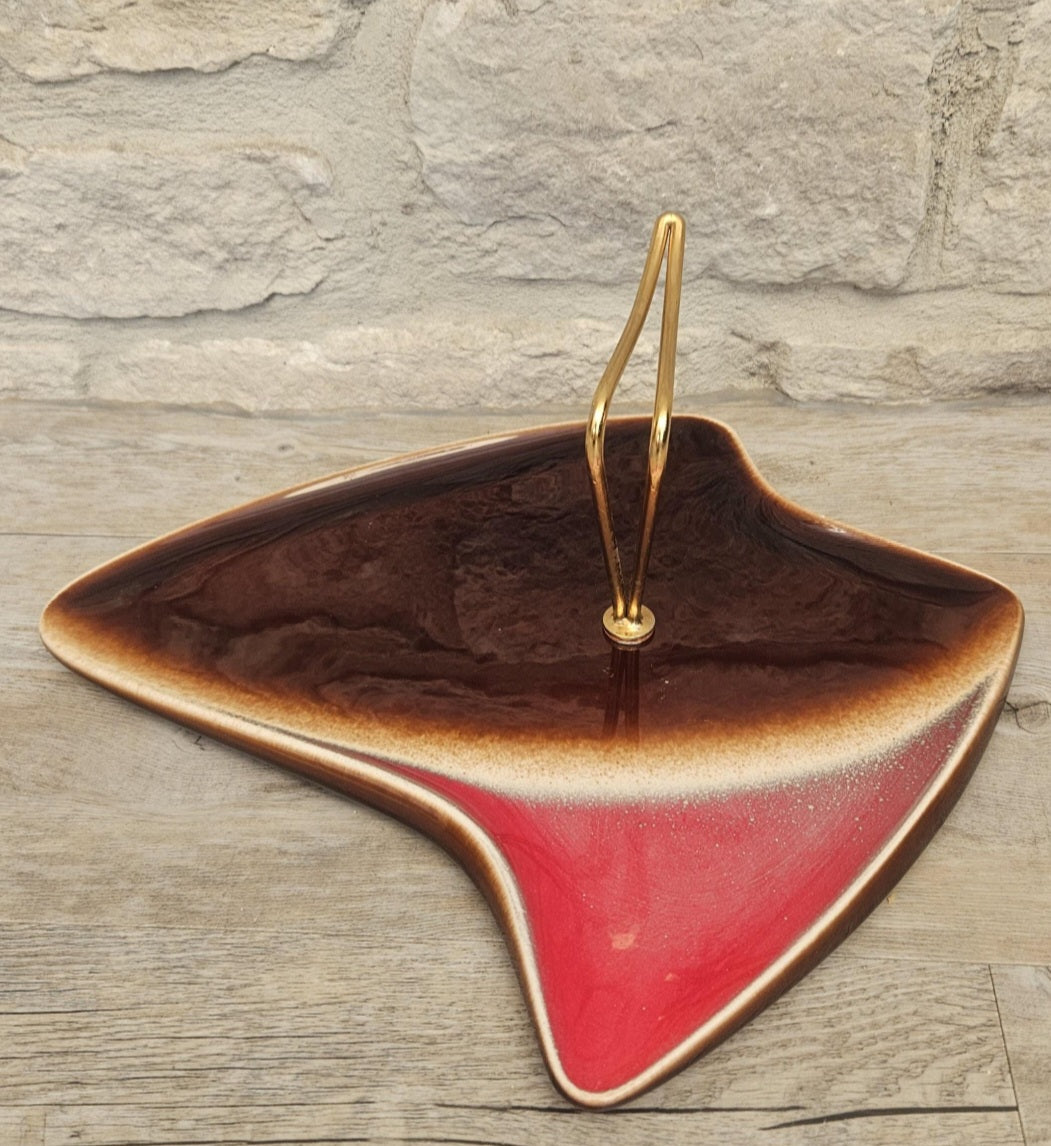 Vintage Ceramic Cheese Plate Mid Century Modern Handled Server Kitchen Decor Collectible Verceram France