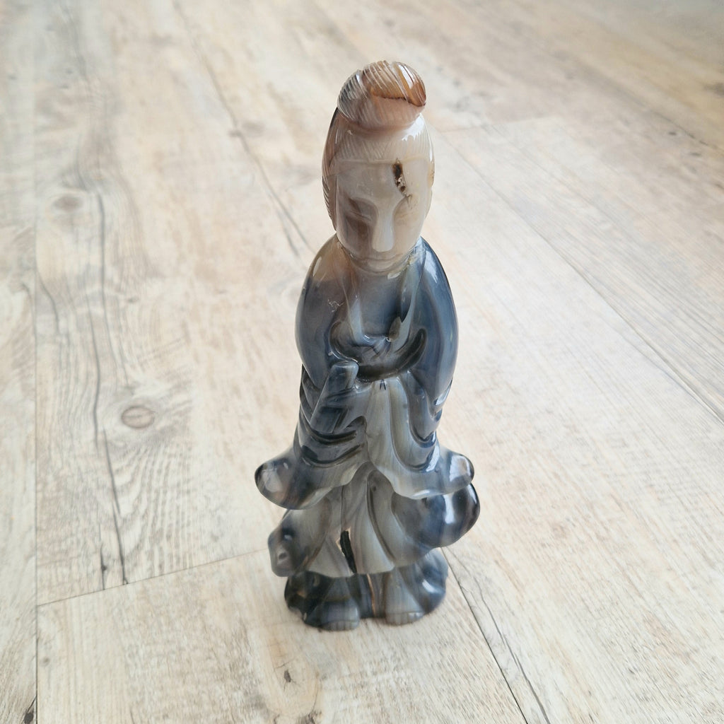Antique Carved Chinese Agate Figure Kuan Yin Bodhisattva of Compassion *Repair