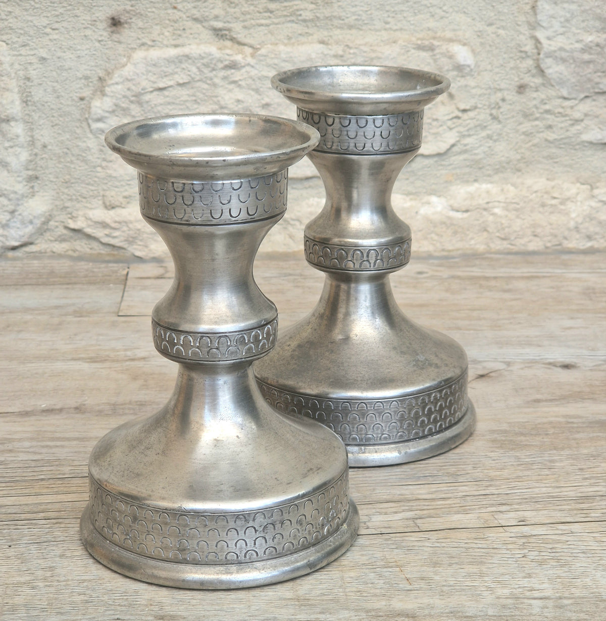 Vintage Norwegian Pewter Candlesticks Pair Olav Cook Mid Century Scandinavian Viking Decor