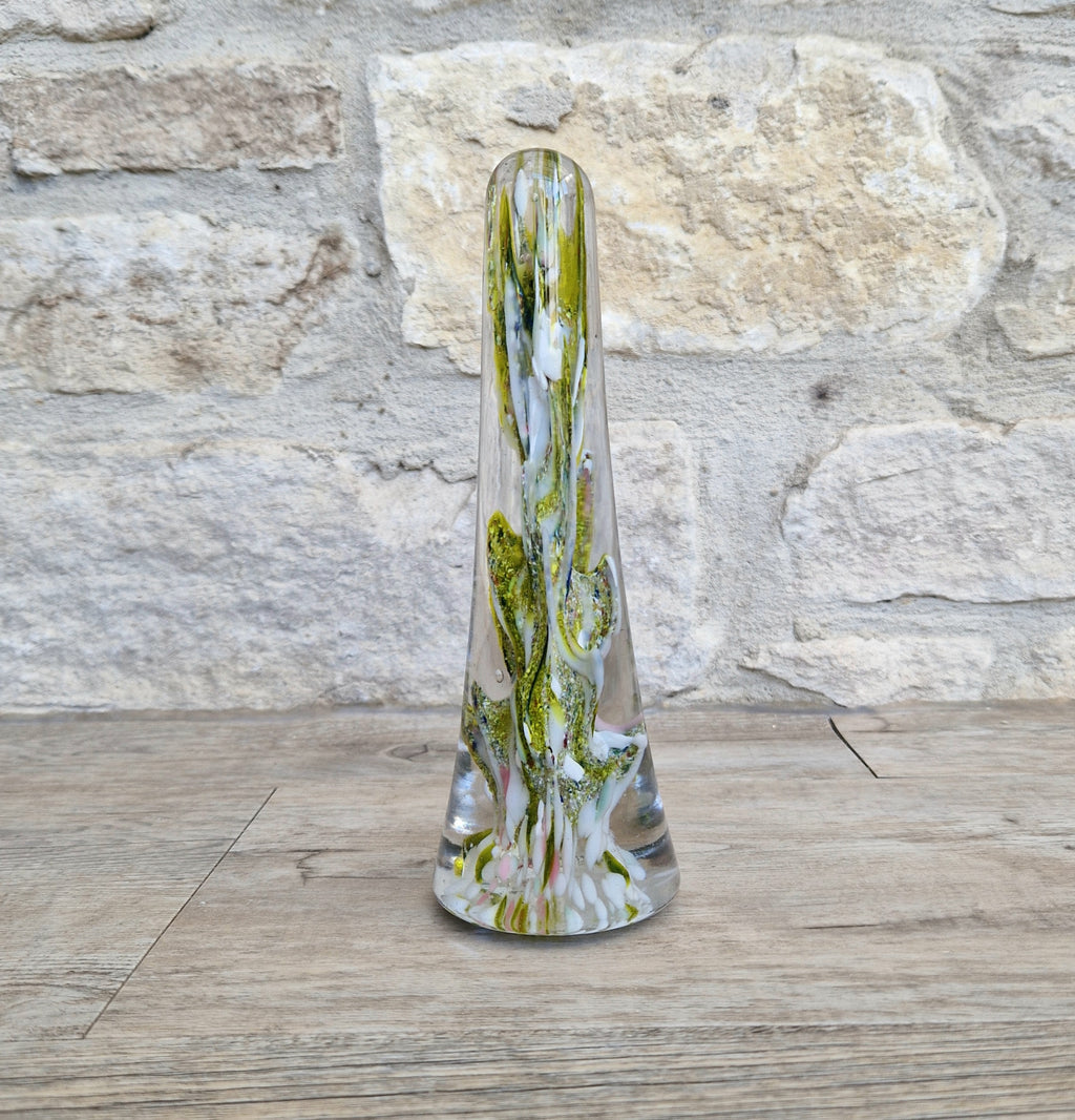 Devil's Fire Tower Green Art Glass Obelisk Paperweight 18.4cm 19th Century