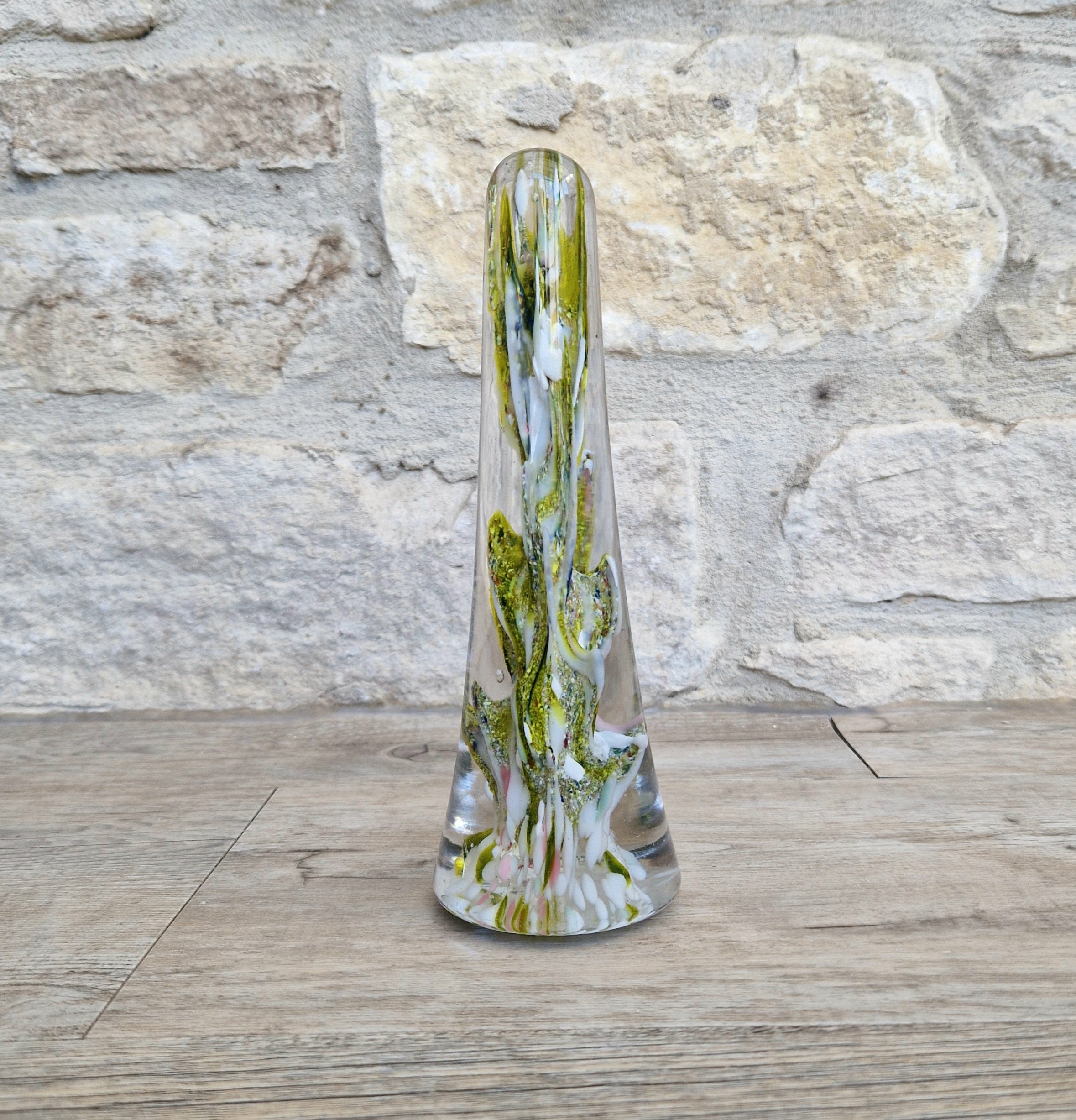 Devil's Fire Tower Green Art Glass Obelisk Paperweight 18.4cm 19th Century
