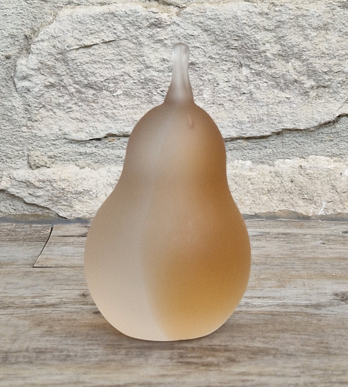Vintage 10.5cm Frosted Peach Art Glass Pear Paperweight Mid Century Modern Satin Fruit Decor