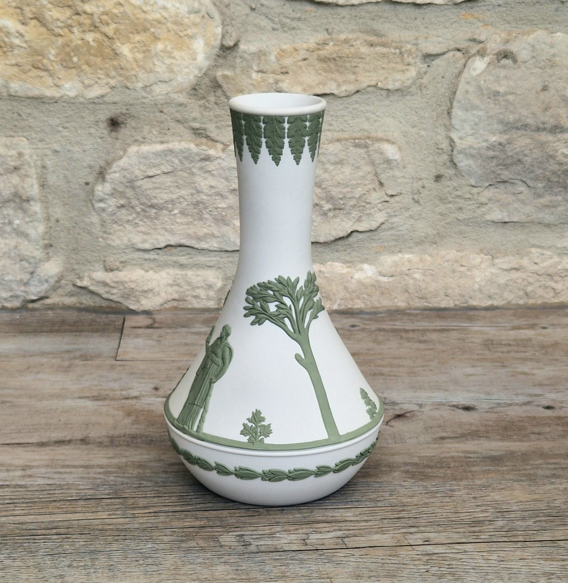 Vintage Wedgwood Jasperware Sage on White Parnassus Vase