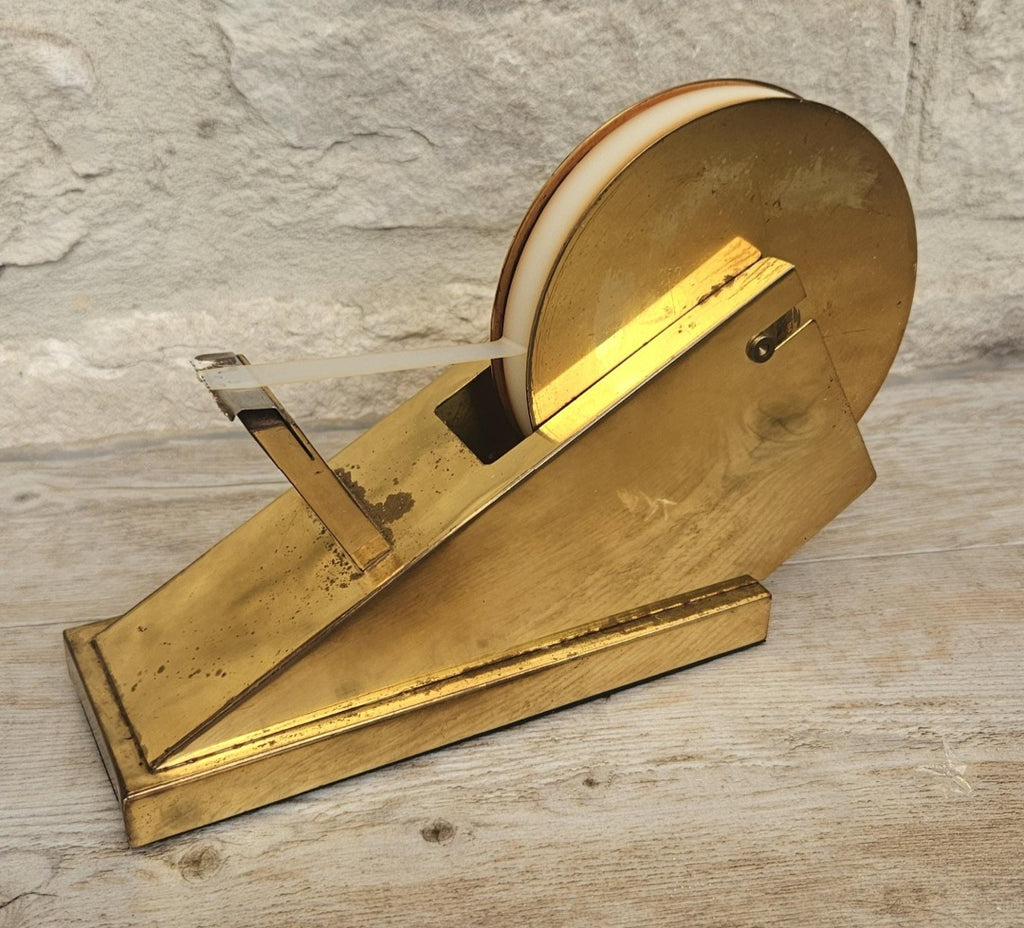 Vintage Postmodern Sculptural Brass Tape Dispenser TARNISHED Desktop Office Supply Art Collectible