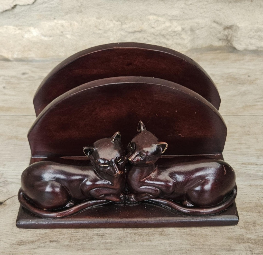 Cat Letter Rack Resin Vintage Heavy Unusual Two Cats Desk Organizer Decorative Mail Holder