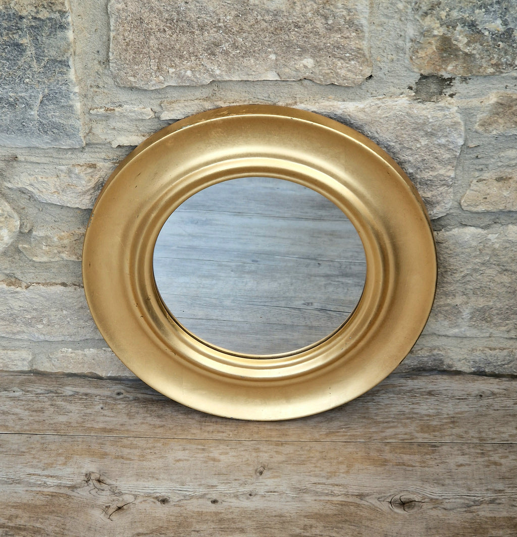 Vintage Gold Gilt Frame Round Wall Mirror Resin 33cm Diameter Hollywood Regency