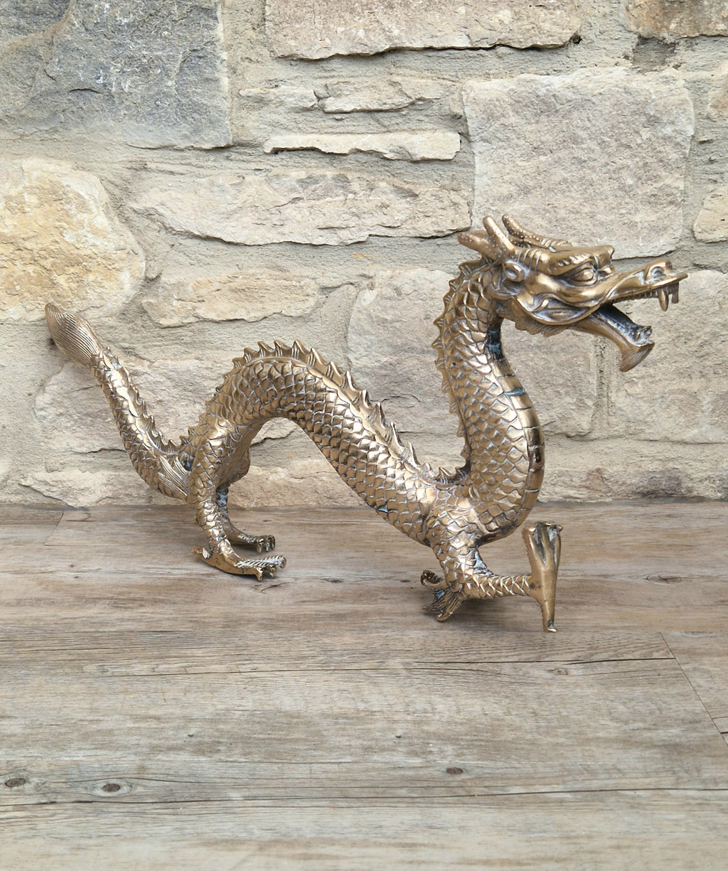 Mid Century High Quality Large Sand-Cast Brass Heavy Chinese Mythical Dragon Figure 51cm