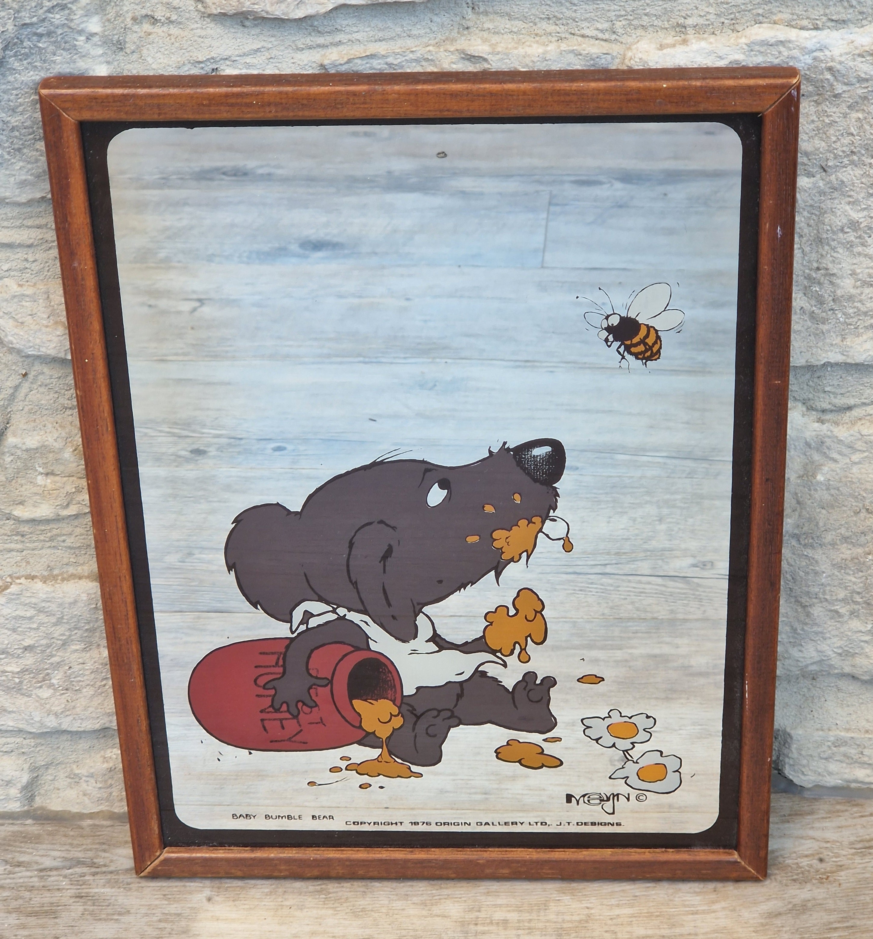Vintage 1976 Baby Bumble Bear Printed Wall Mirror Retro Nursery Art 32cm x 24.5cm
