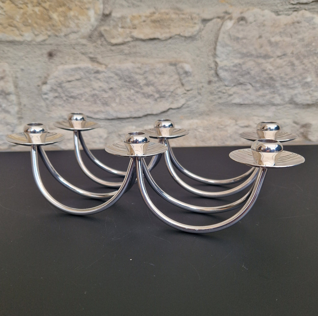1960's Berg 'Selandia' Danish 3 Branch Minimalist Candelabra Candle Holders x 2
