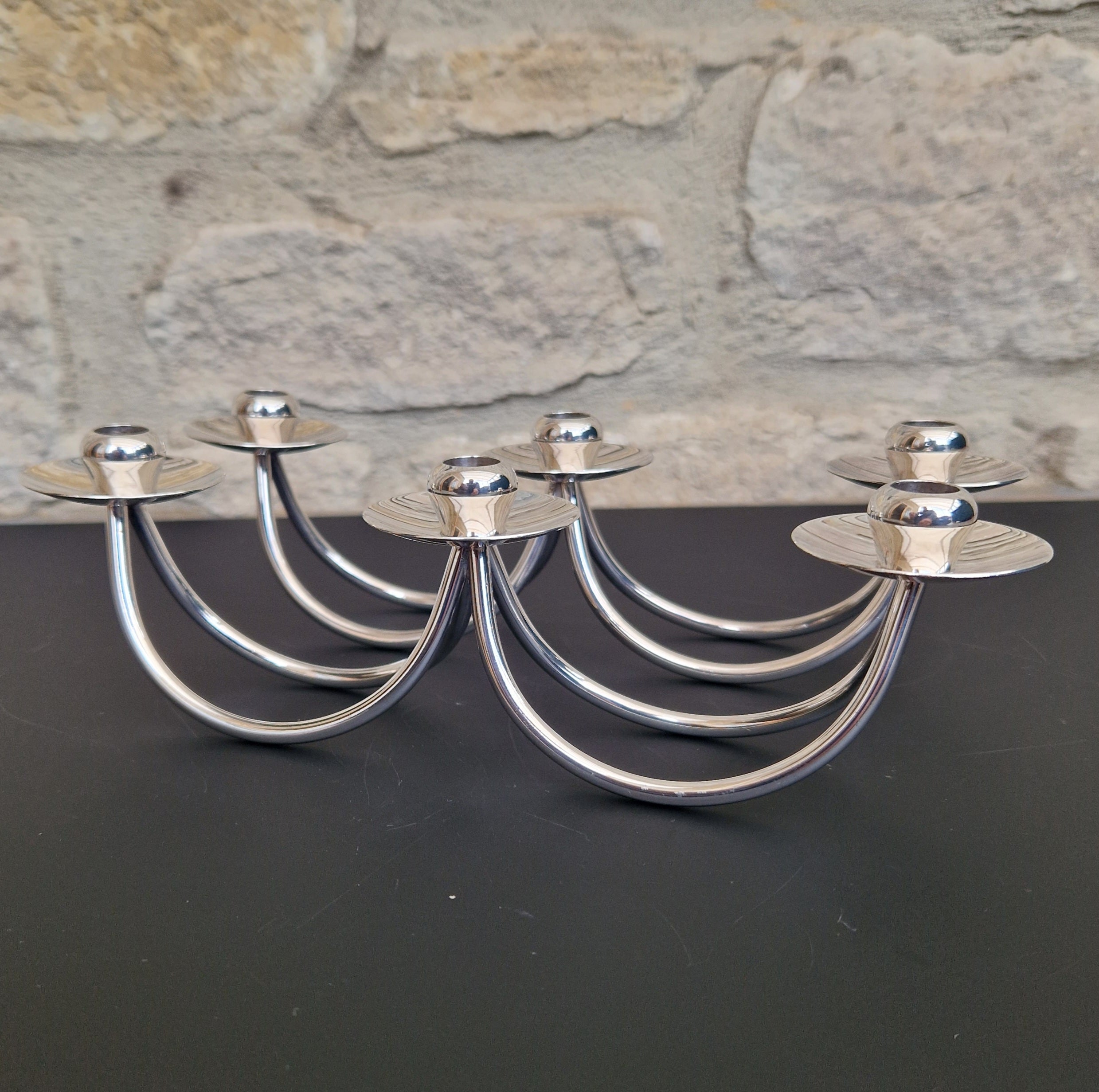 1960's Berg 'Selandia' Danish 3 Branch Minimalist Candelabra Candle Holders x 2