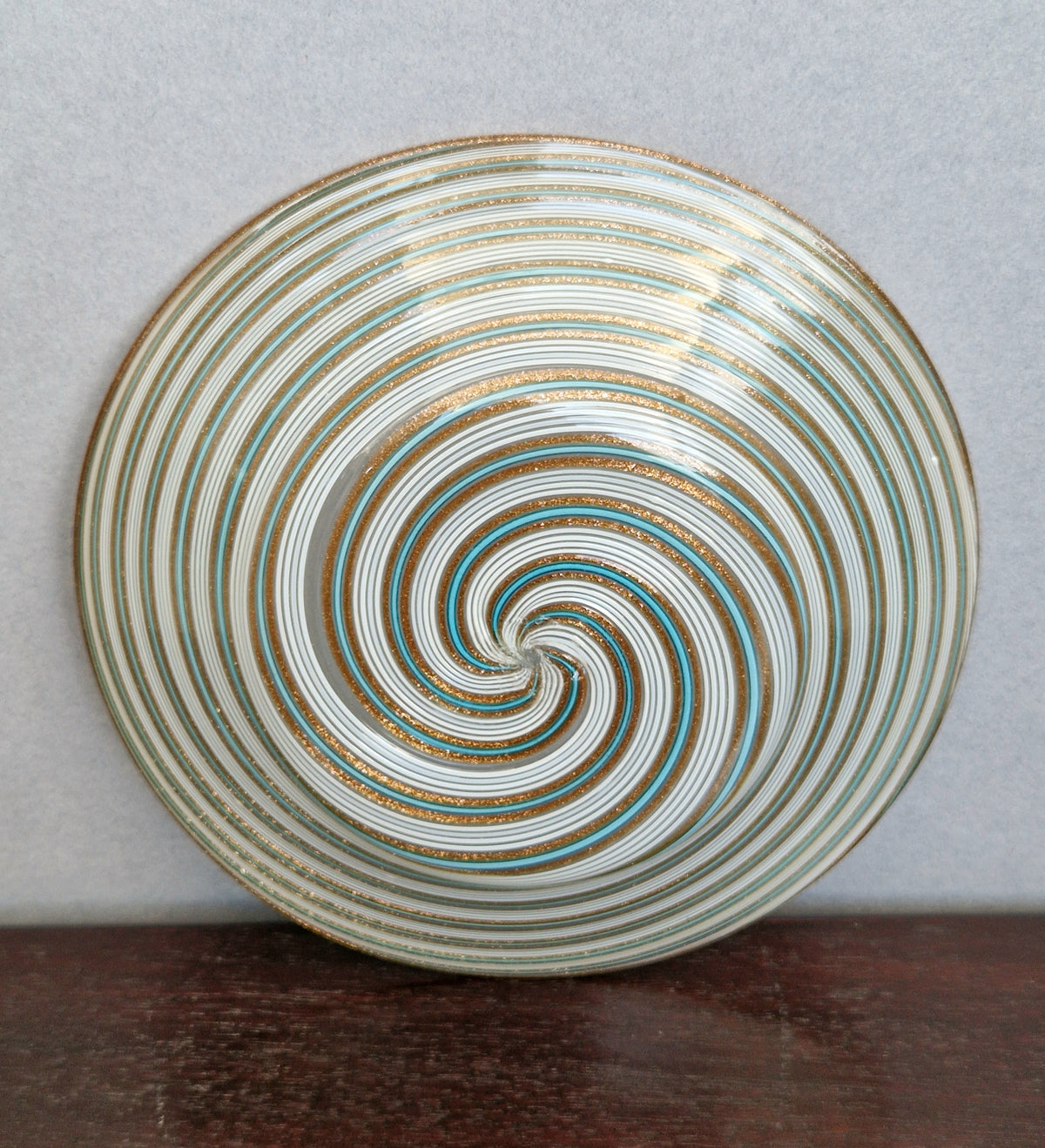 Antique Salviati Murano Glass Dish, Mezza Filigrana, Aventurine, Turquoise Blue, Venetian, c.1860–1872, 16.6cm, Perfect Condition