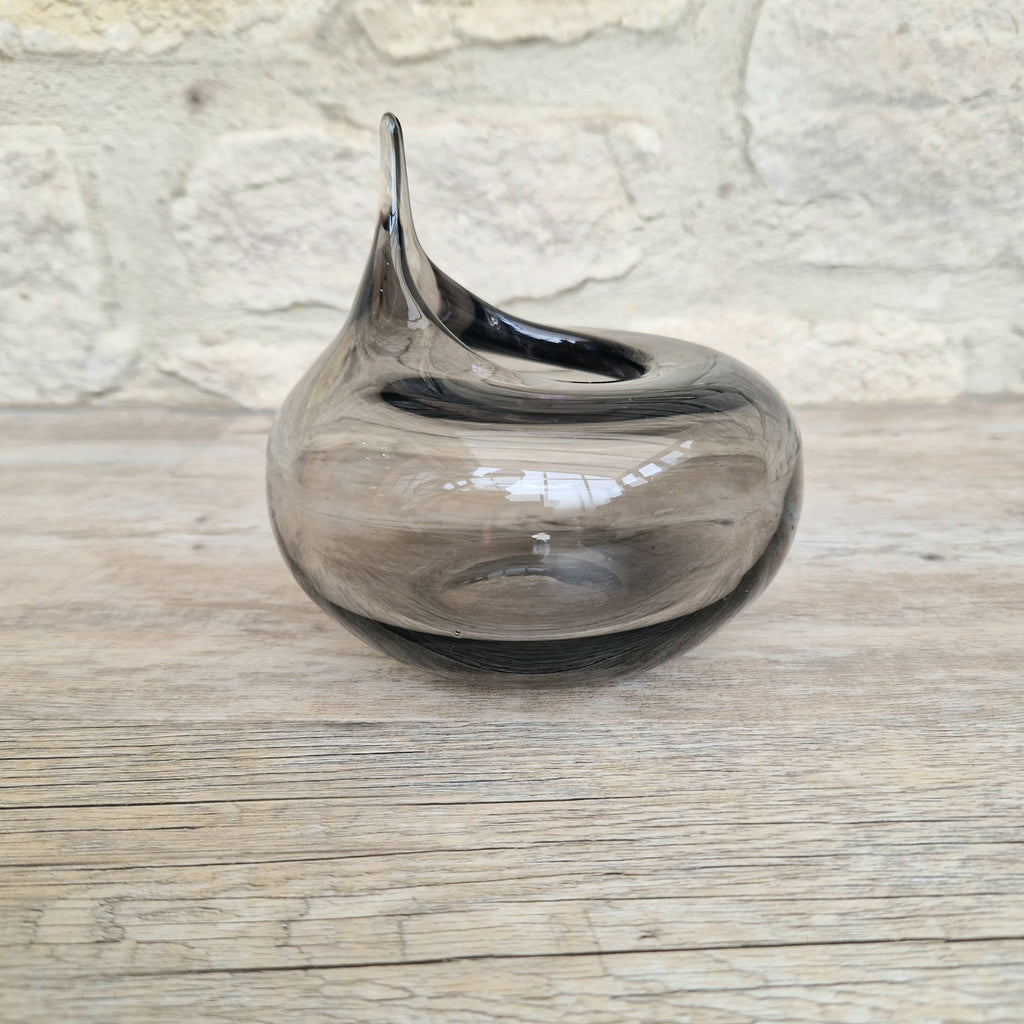 Mid Century Smoke Art Glass Space-age Round Beaked Vase