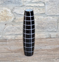 Mid-Century Modern Black & White Cased Cameo Art Glass Tall Geometric Grid Vase